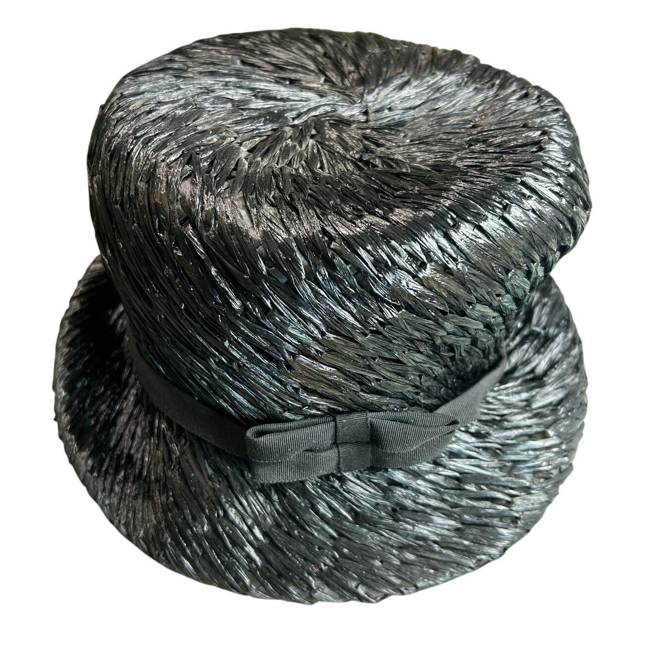 Vintage- Pillbox Black Woven Hat- Two Bows- Michelle- Some  display picture 1