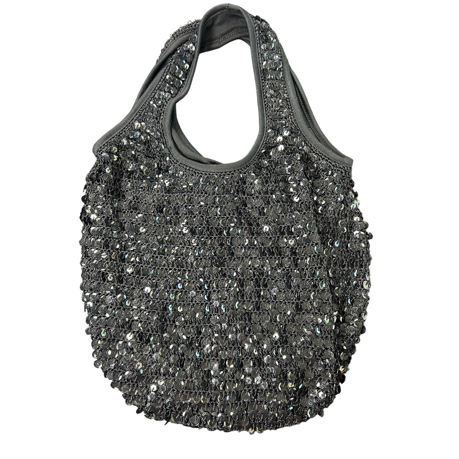 Vintage Hobo Purse Black Sequins Canvas Y2K‎ Vintage Y2K Sequins black Beaded Hobo Boho | Mercari main image 4