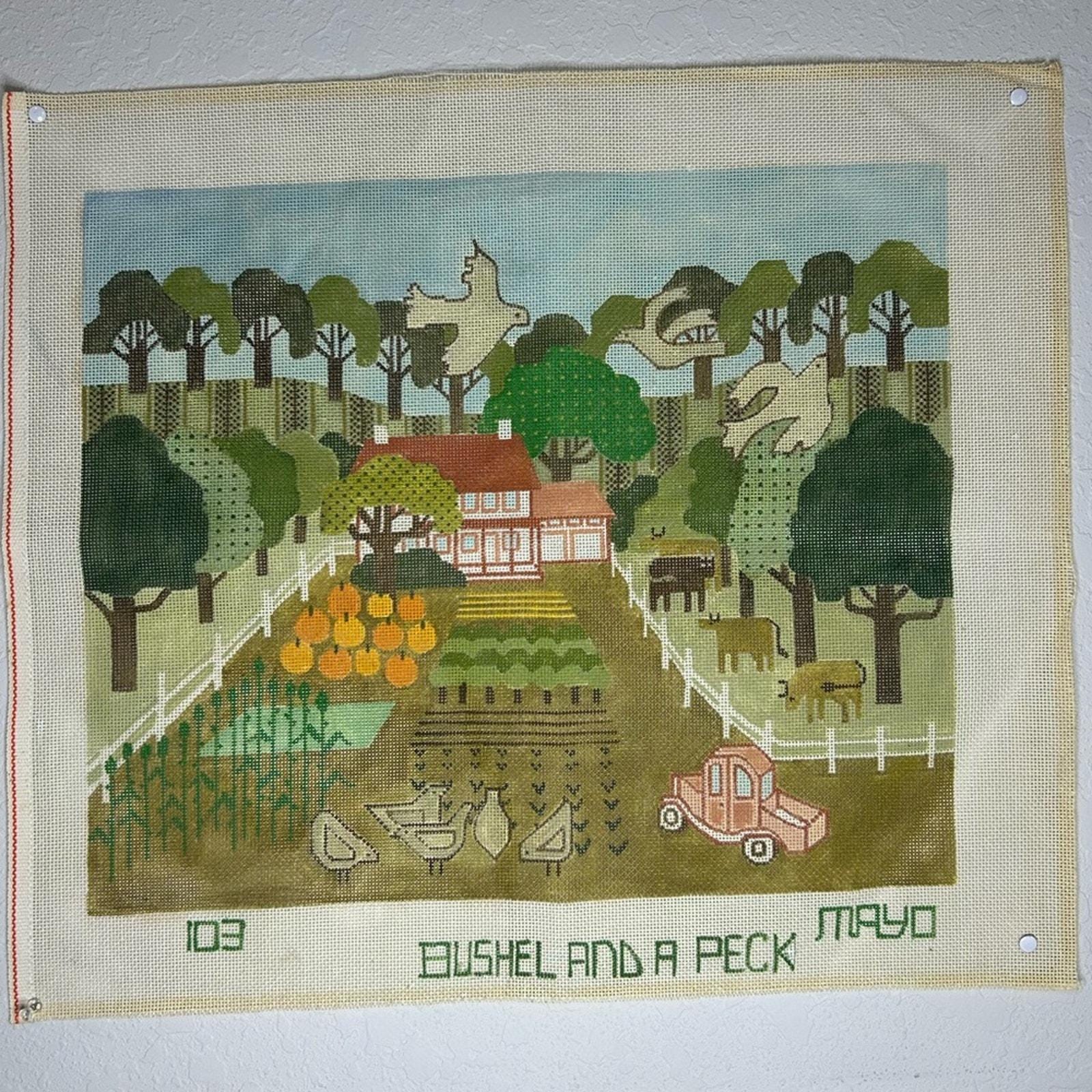 Bushel and a Peck- needlepoint- MAYO 103 mat only - vintage- crafts- cottage
