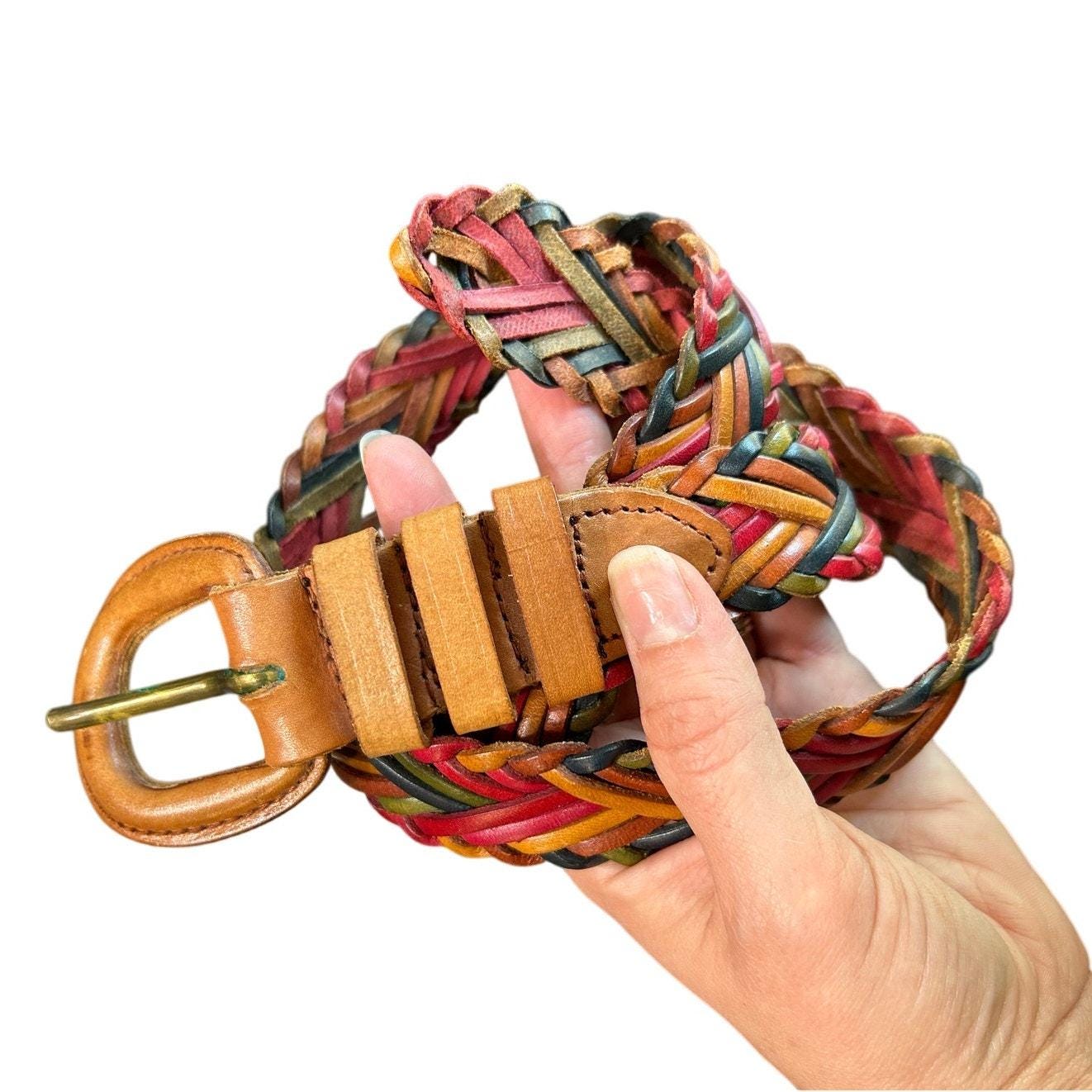 Vintage 90s Braided Leather Belt Size S Multicolor Woven Lattice 90s Braided Belt - Etsy main image 2