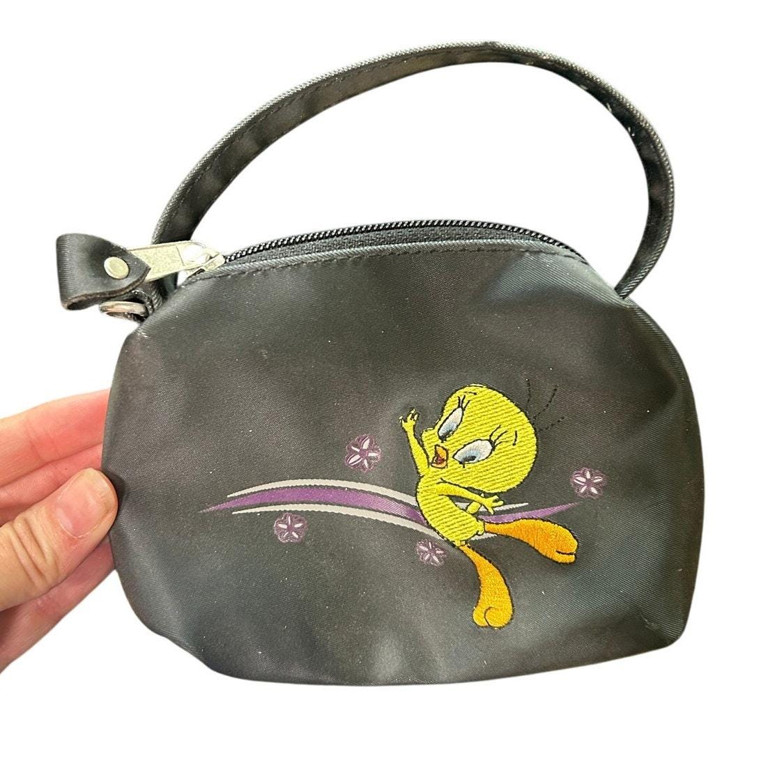 Mini Tweety Bird Purse 99- Black Purple Handle, Zipper Looney