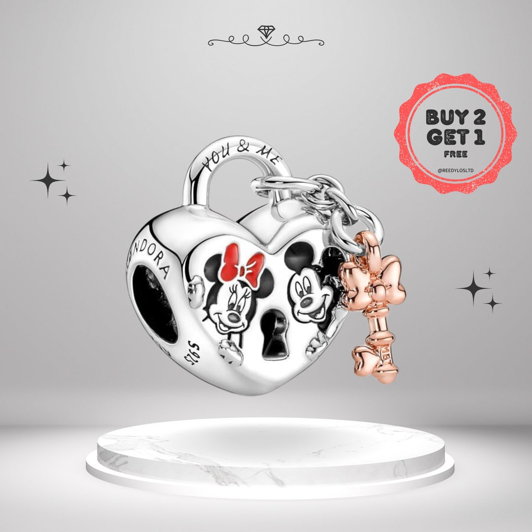 Disney Mickey Mouse & Minnie Mouse Padlock Charm for Pandora Bracelet