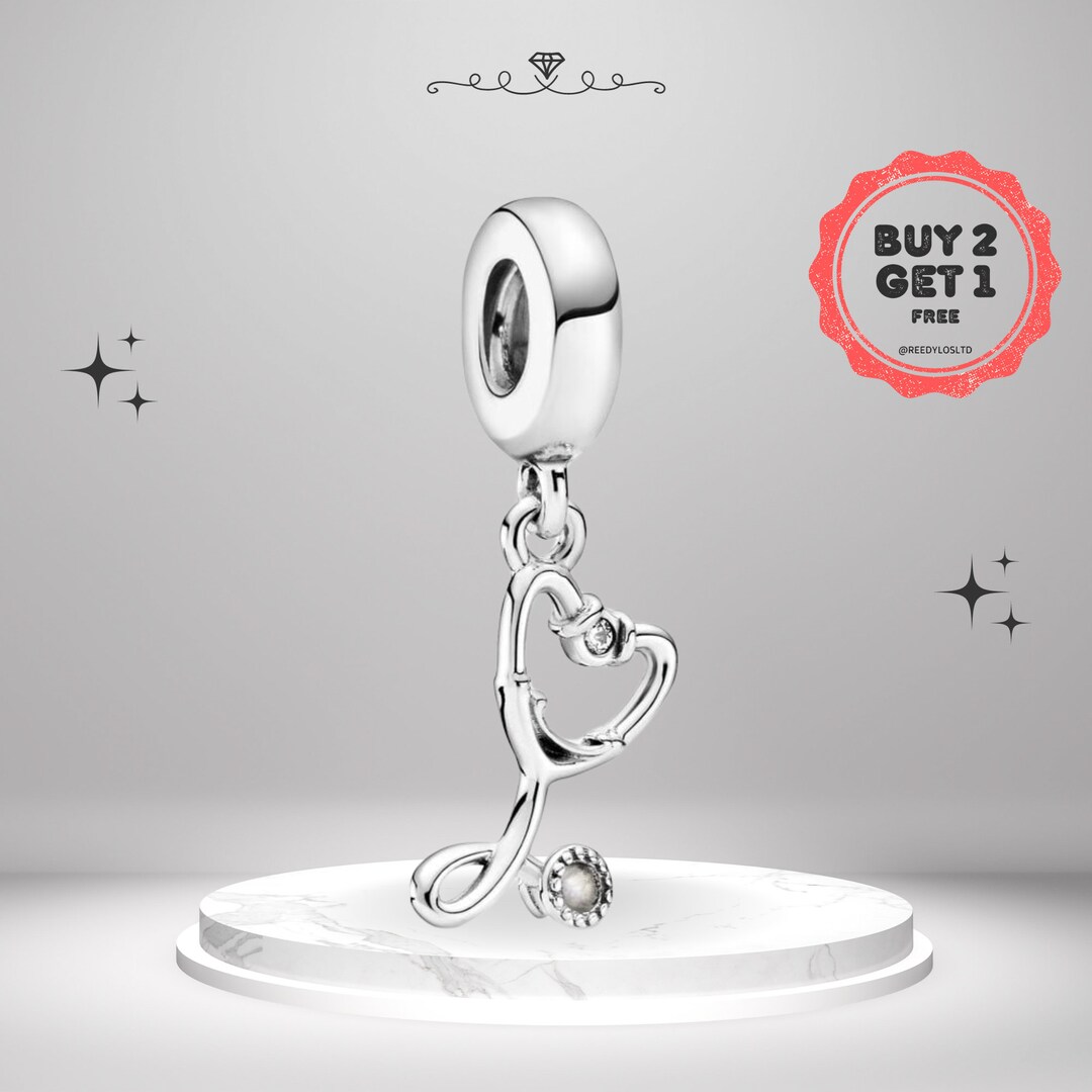 Stethoscope Heart Dangle Charm for Pandora Bracelet 925 Sterling Silver
