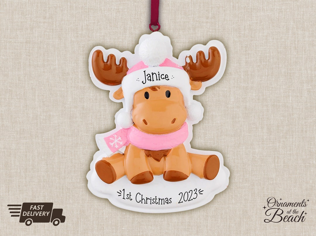 Pink Moose for Girl Baby's First Christmas Personalized - Etsy