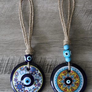 Evil Eye Hanging Medallions, Evil Eye Suncatcher, Mandala Evil Eye Decor, Hanging Glass Evil Eye Decor