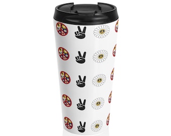 Peace Sign, Daisy Pattern Travel Mug | Retro Hippie Vibes