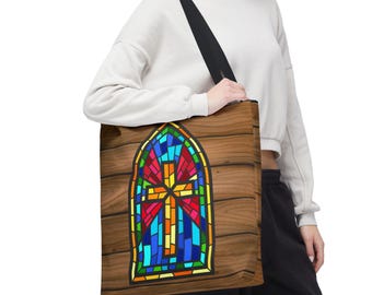 Bolsa de mano con cruz de vitral: bolsa de compras colorida para la iglesia