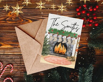 Six (6) Stockings Christmas Card Template