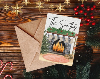 Five (5) Stockings Christmas Card Template