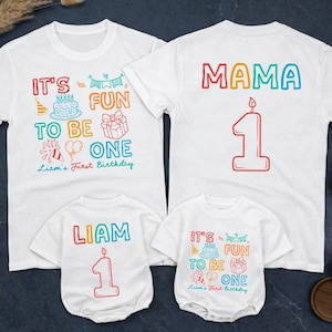 Personalized First Birthday Family Matching Shirts, It’s Fun To Be One Outfit, Custom Baby Romper & Mama Shirt