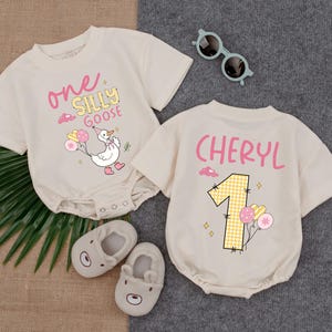Custom Girl One Silly Goose T-shirt Baby Romper, 1st Birthday Silly Goose Bodysuit, Silly Goose Birthday Outfit, Short Sleeve Bubble Romper