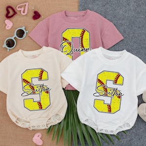Customized Softball Bubble Romper,Softball Birthday,Game Day Baby Clothes,Gameday Outfit,Baby Clothes,Short Sleeve Romper, Newborn Clothes