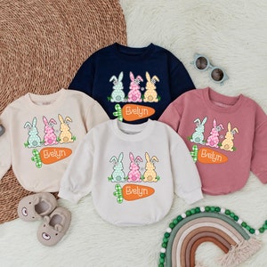 Personalized Easter Bunny Bubble Romper, Girls Easter Sweatshirt,Baby Romper,Romper Baby Girl,Baby Shower Gift,My First Easter Baby Bodysuit