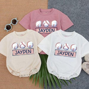 Personalized Baseball Baby Romper, Baseball Game Day Romper, Custom Name Game Day Baby Bodysuit, Baseball Baby Shower Gift