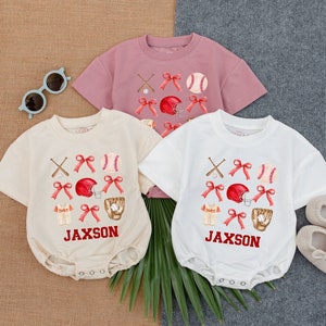 Custom Baseball Bow Bubble Romper, Baseball  Birthday, Game Day Baby, Gameday Outfit, Baby Clothes, Baby Romper, Newborn Clothes
