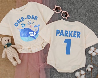 First Birthday Baby Romper, Under the Sea Party Outfit, Short - Sleeve Romper, First Birthday Outfit, First Birthday Clothes,One-Der The Sea