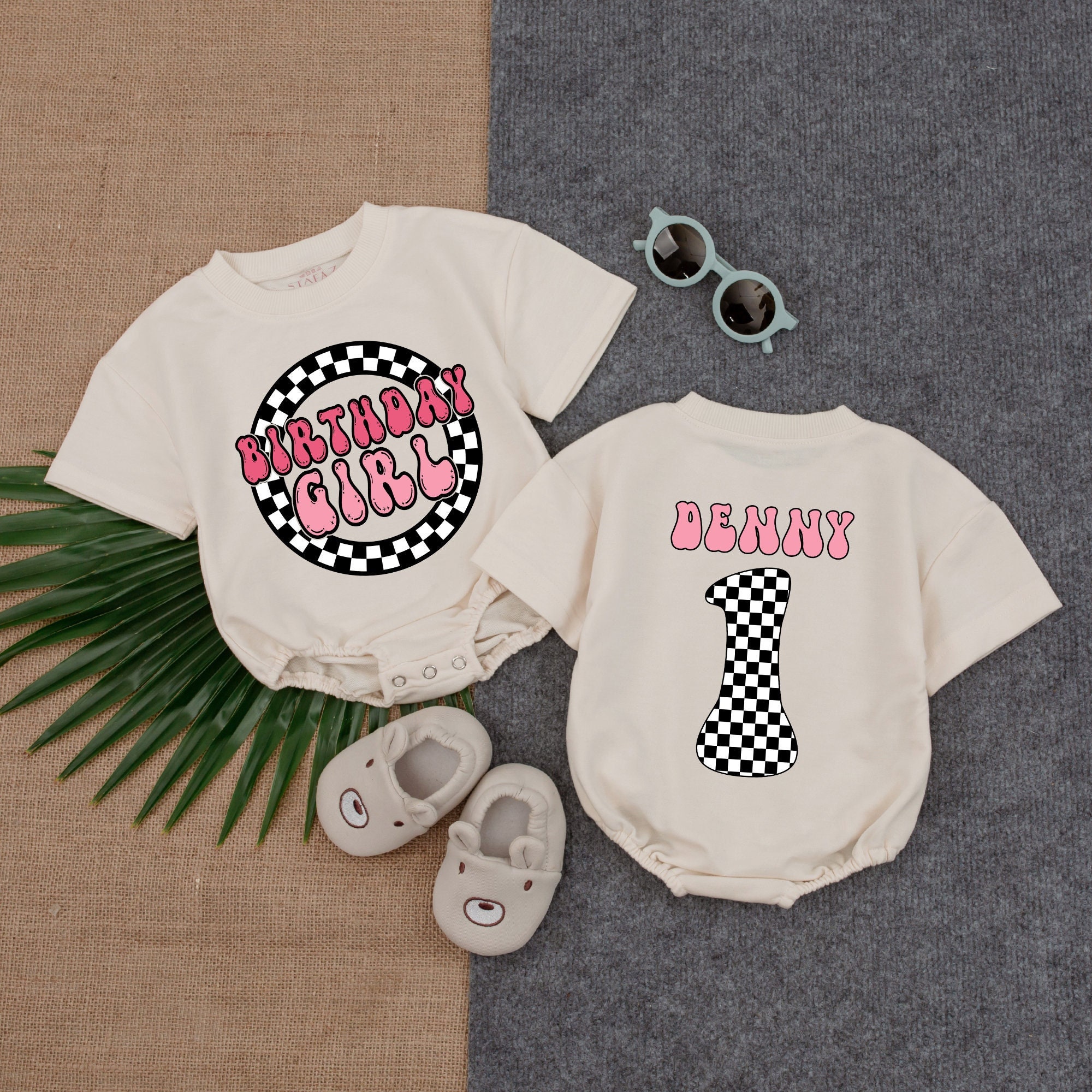 Personalized Birthday Girl  Short - Sleeve Romper, First Birthday Outfit, Pink Theme Birthday Shirt, Bubble Romper, Girl Birthday outfit