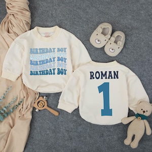 Personalized Birthday Boy Long - Sleeve Romper, First Birthday Outfit, Blue Theme Birthday Shirt, Cupcake Romper, Boy Birthday outfit