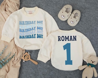 Personalized Birthday Boy Long - Sleeve Romper, First Birthday Outfit, Blue Theme Birthday Shirt, Cupcake Romper, Boy Birthday outfit