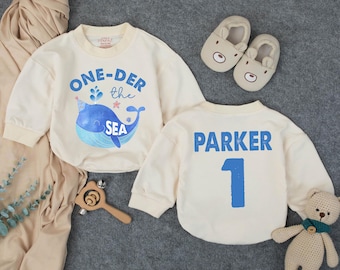 Under the Sea Party Outfit, First Birthday Baby Romper, First Birthday Outfit,Blue Theme Birthday Shirt, Cupcake Romper, Boy Birthday outfit