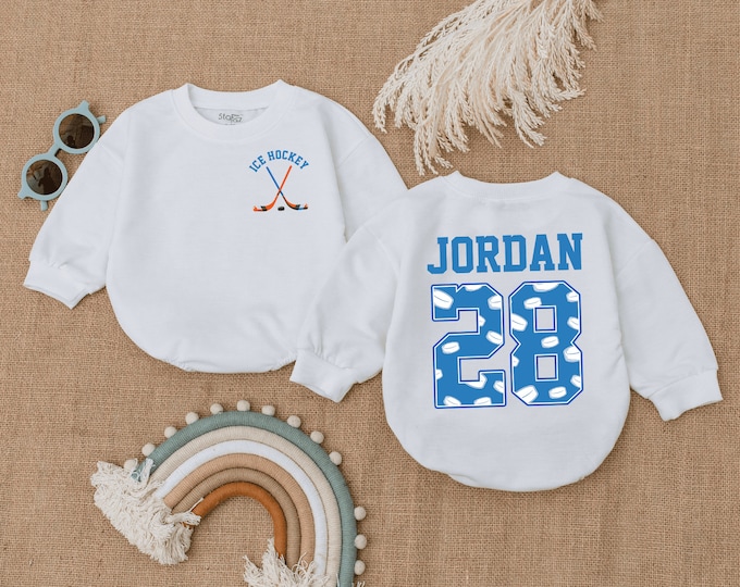 Personalized Ice Hockey Bubble Romper, Future Hockey Player, Funny Hockey, Newborn Gift, Hockey Fan, Hockey Buddy, Baby Sleepsuit