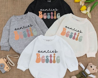 Retro Auntie's Bestie Romper, Baby Romper, Newborn Romper, Gift from Aunt,Pregnancy Announcement,Auntie Baby Clothes, New Aunt Gift