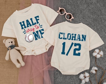 Custom Halfway To One Romper Short - Sleeve, Baseball Half Birthday, 1/2 Birthday Outfit, Six Month Birthday, Baseball Outfit, Baby Clothes