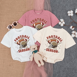 Retro Football Season Bubble Romper short-sleeve, Football Lightning Bolt, Football Game Baby, Gameday Outfit, Baby outfit, Infant Clothes