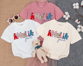 Personalized Fourth of July Baby Romper Short - Sleeve, Cute Fourth of July Baby, 4th of July Baby Bodysuit, Independence Day, Baby outfit