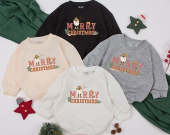 Marry Christmas Romper Kid, First Christmas Baby Clothes, Baby Shower Gift, Baby Bodysuit, Baby Sweatshirt Romper, Retro Christmas Baby