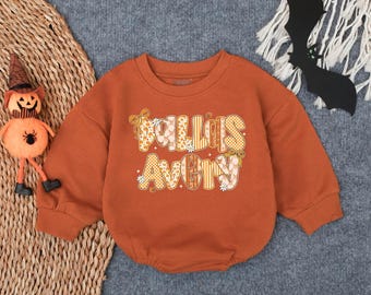Customized Pumpkin Season Baby Girl Bubble Romper, Fall Thanksgiving Outfit, Infant Autumn Clothes, First Thanksgiving Baby Gift for Girls