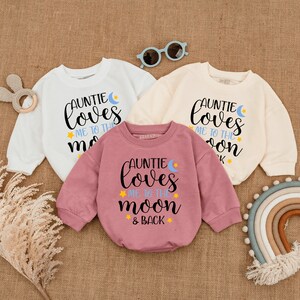 Auntie Loves Me To The Moon and Back Baby Romper, Cute Auntie Baby Clothes, Aunties Bestie, Auntie Baby, Auntie Loves Kids, Infant Bodysuit
