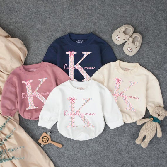 Customized Baby Girl Bubble Romper, Personalized Newborn Clothes, Baby milestone outfit, Baby Girl First Birthday Outfit