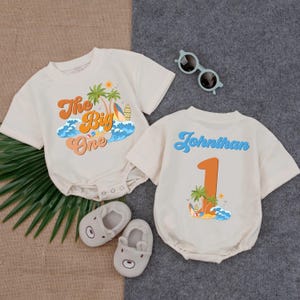 The Big One Surfing Bubble Romper, First Birthday Baby Outfit, Beach Theme Toddler Clothes, Summer Baby Gift, Toddler Birthday Gift