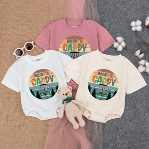 Retro Disc Golf Daddy&#39;s Caddy Baby Romper, Gameday Outfit, Newborn Outfit, Frisbee Par Bodysuit, Baby boy, Infant Clothes, Baby Sleepsuit
