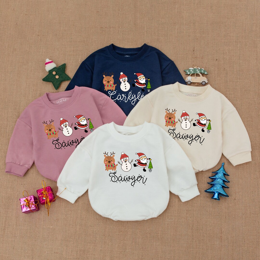 Baby Christmas Outfit, Personalized Romper, Reindeer, Christmas Tree ...