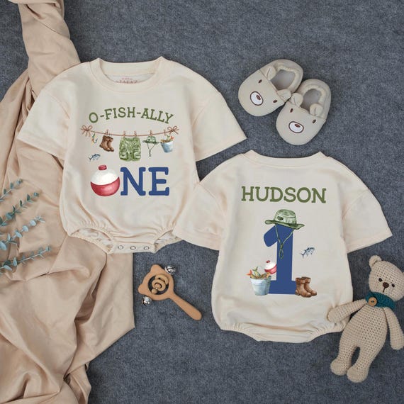 Personalized Fishing First Birthday Shirt, O-Fish-Ally One Birthday Outfit, Fishing Theme 1st Birthday Bubble romper