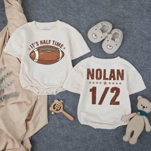 Personalized It's Halftime Bubble Romper, Football Half Birthday, 1/2 Birthday Outfit, Football Game Baby, Gameday Outfit, Baby Clothes