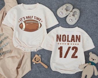 Personalized It's Halftime Bubble Romper, Football Half Birthday, 1/2 Birthday Outfit, Football Game Baby, Gameday Outfit, Baby Clothes