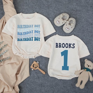 Personalized Birthday Boy  Short - Sleeve Romper, First Birthday Outfit, Blue Theme Birthday Shirt, Cupcake Romper, Boy Birthday outfit