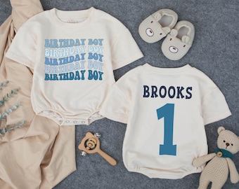 Personalized Birthday Boy  Short - Sleeve Romper, First Birthday Outfit, Blue Theme Birthday Shirt, Cupcake Romper, Boy Birthday outfit
