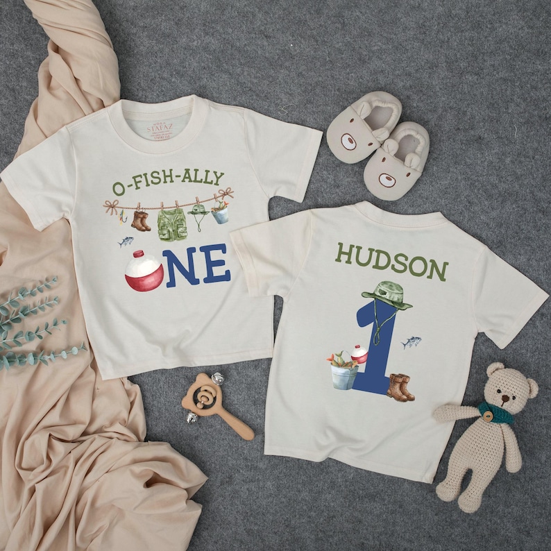 Personalized Fishing First Birthday Shirt, O-Fish-Ally One Birthday Outfit, Fishing Theme 1st Birthday Bubble romper image 8