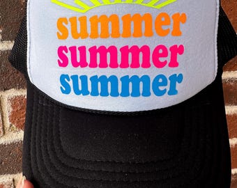Neon Summer Trucker Hat, black and white trucker