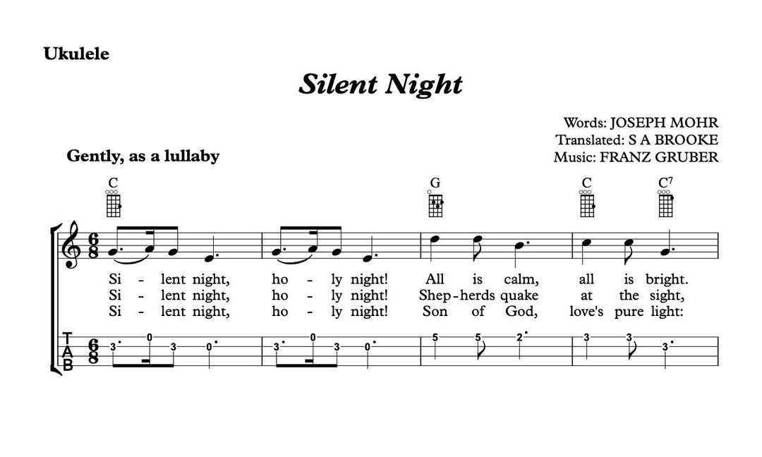 Silent Night for Ukulele With TAB - Etsy