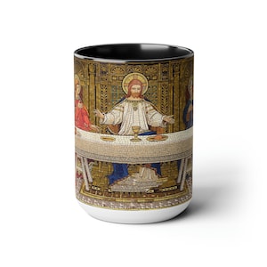 15 oz Large Last Supper Mug | Christian Mosaic Vintage Classic Coffe Mug | Handmade Huge Biblical Theme Ceramic Gift Her Him | Jesus artwork
