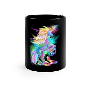 Unicorn Mug | Unicorn Coffee Mug | Unicorn Cup | Unicorn Gift for Women and Kids | 11 oz Black Ceramic | Handle Hot Cold | Unicorn Theme