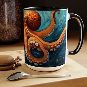 15 oz Octopus Mug, Best Huge Octopus Coffee Mug, Original Large Octopus Mug For Women & Men, Handmade Aesthetic Ocean Life Mug Pottery Gift