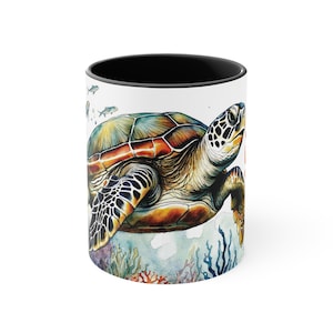 Sea Turtle Coffee Mug | Sea Turtle Gifts for Women |  Beach Coffee Mugs | Ocean Mug for Men | Sea Animal Mug | WaterColor 11 Oz Ceramic Cup