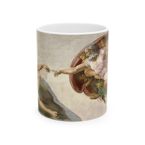 The Creation of Adam Coffee Mug - Iconic Michelangelo Artwork Cup, Featuring God Giving Life to Adam, Famous Renaissance Fresco, 11 15 oz
