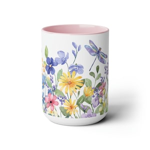 15 oz Vintage Dragonfly Coffee Mug, Classic Floral Dragonfly Mug, Handmade Insect Lover Mug,  Dragonfly Ceramic Mug, Art Gift for Her & Him